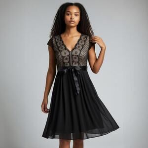 Beaded Black Cocktail Dress  sz 14 petite NWT